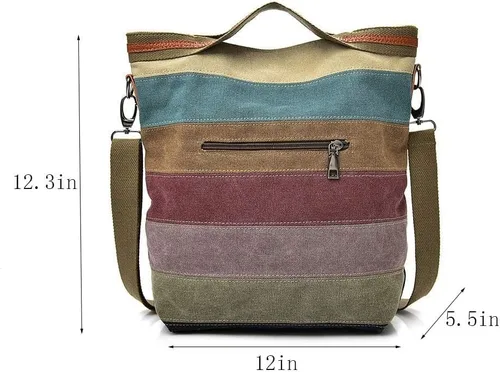 Vista 2 de Bolsa de hombro de lona para mujer, multicolor, casual, con asa superior, bandolera, Rayado, talla única