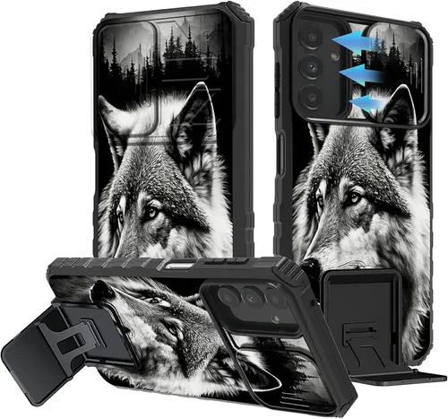 Vista 141 de Funda para Samsung Galaxy A13 5G/4G/A04S, Galaxy A13 5G con cubierta de cámara deslizante, funda de doble capa integrada con función atril