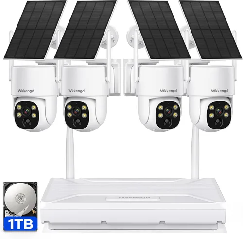 Vista 10 de 3MP F1.0 Apertura Visión Nocturna a Todo Color 2-Cámara Kit 5G/2.4G WiFi Cámaras PTZ de Seguridad para el Hogar con Panel Solar, Sistema