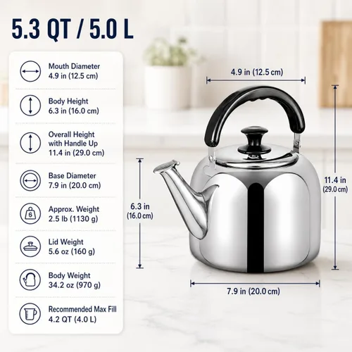 Vista 9 de Hervidor de té silbante, acero inoxidable 316 de grado alimenticio, agua caliente rápida de hervir, hervidor de cocina con mango ergonómico
