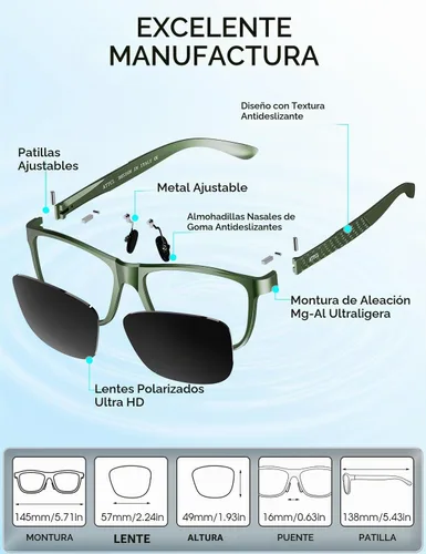 Vista 7 de ATTCL Polarized Sunglasses Men Al-Mg Metal Ultralight UV400 for Driving Verde/Gris (Army Green-Grey)