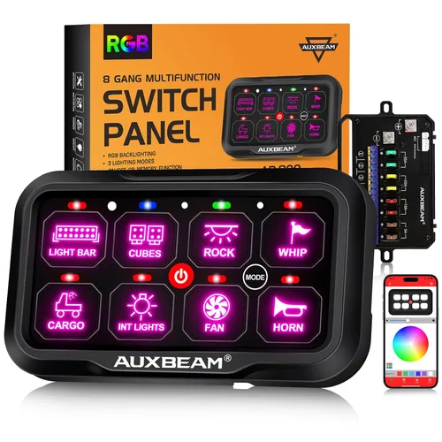Vista 12 de Auxbeam Panel de interruptores de 6 bandas Bluetooth AR-600 RGB con botón grande, interruptor auxiliar con interruptor de palanca momentáneo