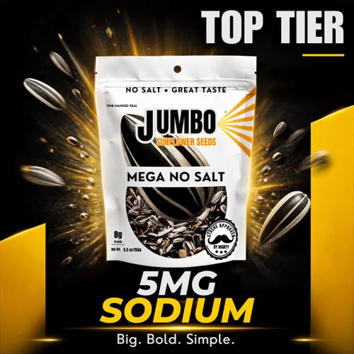 Vista 4 de JUMBO Sunflower Seeds to Eat, Mega Sin Sal, Bolsas de 5.5 oz (paquete de 12) – Semillas sin sal tostadas en la cáscara, aperitivo bajo en sodio