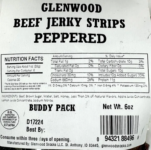 Vista 2 de Glenwood Beef Jerky - Paquete de tiras de carne seca tierna, 6 onzas (6 onzas, pimienta)