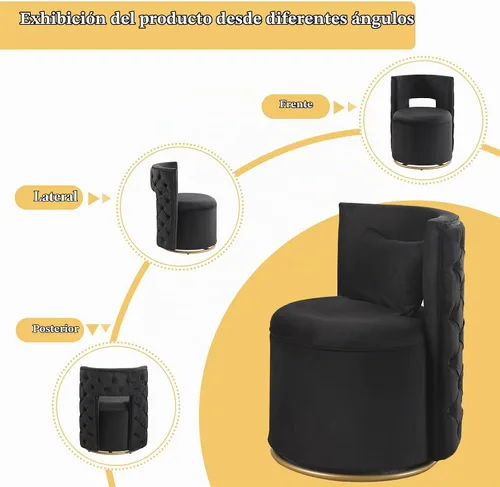 Vista 6 de Silla de acento giratoria, sofá redondo de terciopelo de almacenamiento, silla tapizada con barril moderno para guardería, sala de estar, hotel