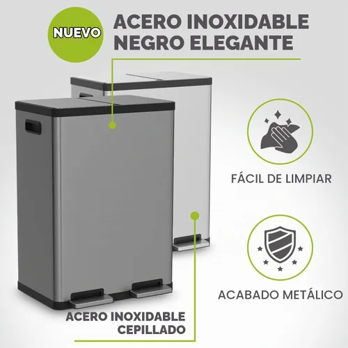 Vista 4 de SIMPLI-Magic Elegante bote de basura negro con pedal de 16 galones (60 litros), cubo de basura de cocina de doble compartimento con contenedores