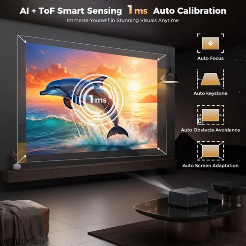 Vista 5 de GooDee Proyector Inteligente 4K con WiFi y Bluetooth - 3000 ANSI UHD, Enfoque Automático ToF Keystone MEMC, Proyector de Video de Cine en Casa
