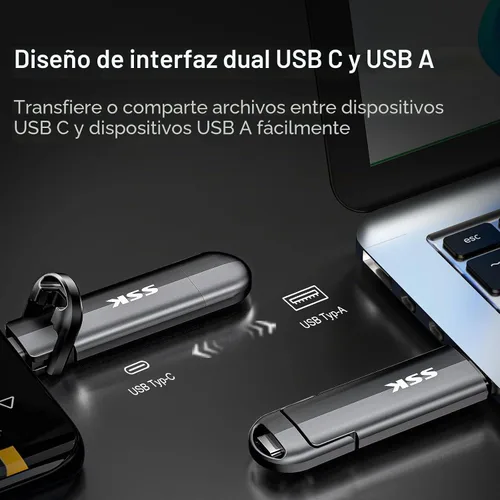 Vista 4 de SSK Unidad SSD externa de 128 GB de hasta 550 MB/s Dual USB C+A 3. 2
