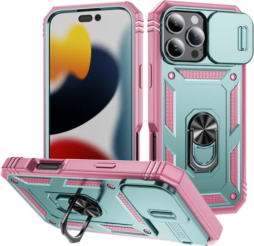 Vista 70 de Funda para iPhone 14, a prueba de golpes, resistente a los impactos, con lente deslizante protectora para iPhone 14 (6.1 pulgadas) (azul)