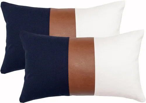 Vista 11 de Juego de 2 fundas de almohada negras y marrones de 18 x 18 pulgadas, fundas de almohadas modernas con rayas estilo granja para sofá, sala de estar