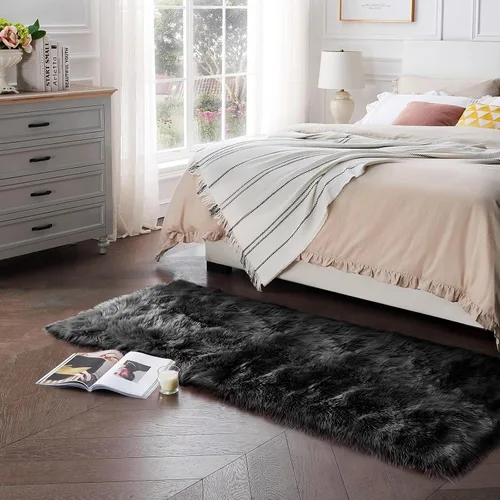 Vista 33 de Ciicool Alfombras de Piel de Oveja Sintética Suaves Alfombra de Piel Sintética Suave Beige Alfombra Esponjosa Funda para Silla y Sofá Alfombra