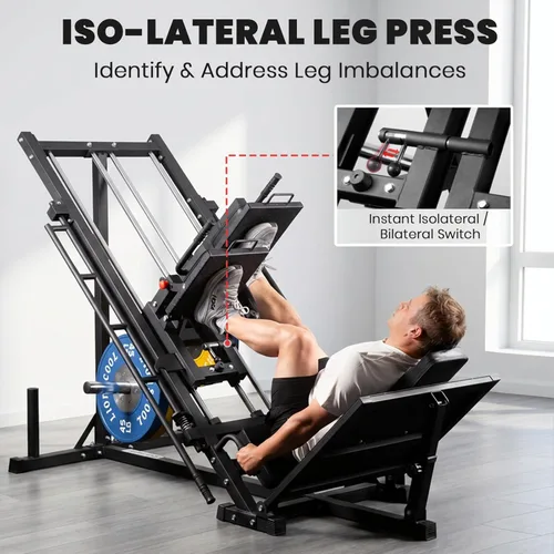 Vista 5 de LIONSCOOL Upgraded 3-in-1 Leg Press Hack Squat Machine with Weight Storage, Professional Adjustable Iso-Lateral Trainer with Linear Bearing for Home