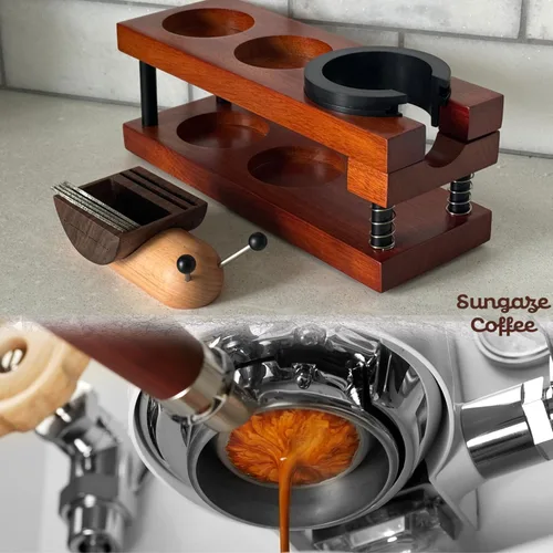 Vista 2 de Estación de madera mejorada para café expreso o accesorios de espresso de 51 a 2.283 in, estación de apisonamiento multifunción duradera, almacena