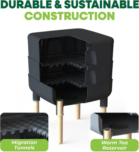 Vista 7 de FCMP Outdoor - The Essential Living Composter, contenedor de 4 bandejas para vermicompostador, color negro