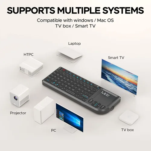 Vista 2 de Mini Teclado Inalámbrico, Mini Teclado Bluetooth con Panel Táctil Sensible, 2.4G/Bluetooth 5.1 Modo Dual Recargable Portátil, para Smart