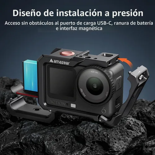 Vista 4 de AMAZEAR Funda protectora de metal para accesorios DJI Osmo Action 6, jaula multifunción Action6 Pro, carcasa de aluminio más fuerte con tapas
