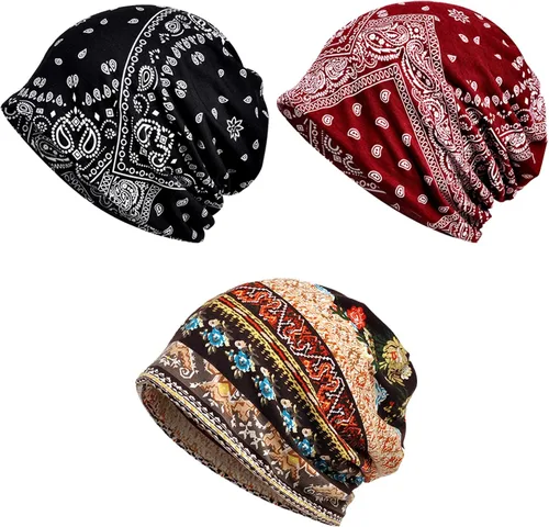Vista 10 de 1 gorro holgado para mujer, gorro de quimioterapia, gorro de redecilla para el cáncer 1 pieza negra