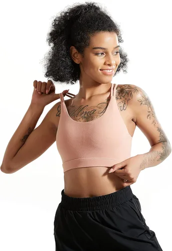 Vista 3 de RUNNING GIRL - Brasier deportivo con tirantes delgados para mujer, brasier de yoga con soporte medio, copas extraíbles y espalda cruzada sexy