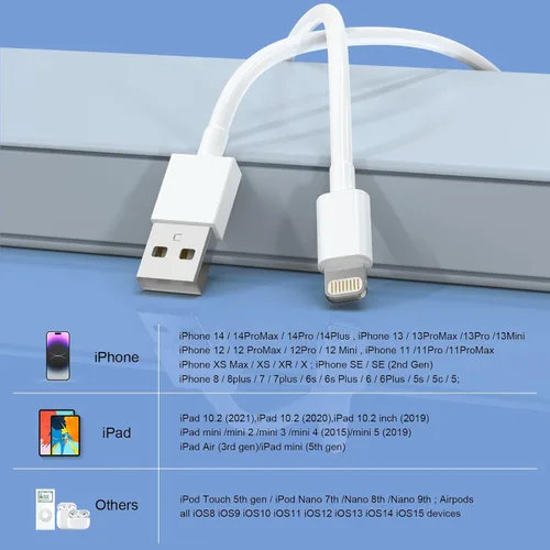 Vista 7 de Estbuc Cargador para iPhone [certificado Apple MFi], paquete de 5 cables Lightning de 10 pies de largo, de carga rápida, cable de sincronización