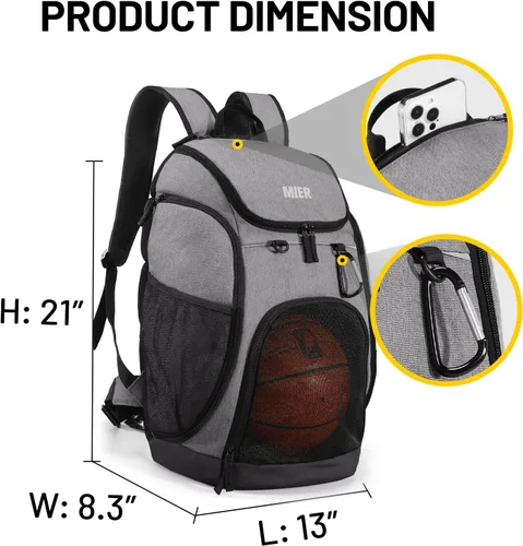 Vista 5 de [Usado] MIER Gym Backpack 40L Basketball Backpack with Ball Compartment & Shoes Storage Multi-Functional Sports Soccer Bag Large Equipment Back Pack