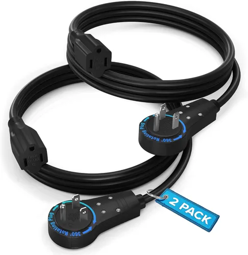Vista 19 de Maximm Cable de extensión de enchufe plano giratorio de 360°, cable de extensión de 3 clavijas, cable de alimentación de 16 Awg, color negro
