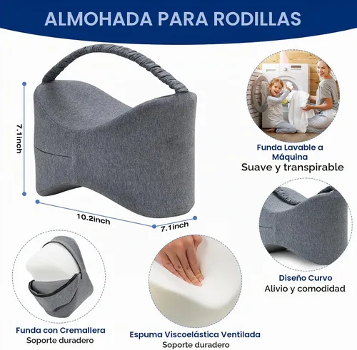 Vista 2 de Almohada de rodilla y pierna para dormir de lado, almohada de pierna para dormir de lado con correa, 100% espuma viscoelástica, cojín espaciador