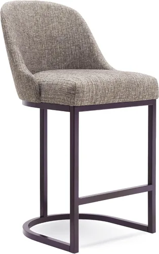 Vista 101 de Leick Home 214536 Barrelback Silla de comedor con base de metal, juego de 2, para comedor, asiento moderno de lino negro y base de metal dorado