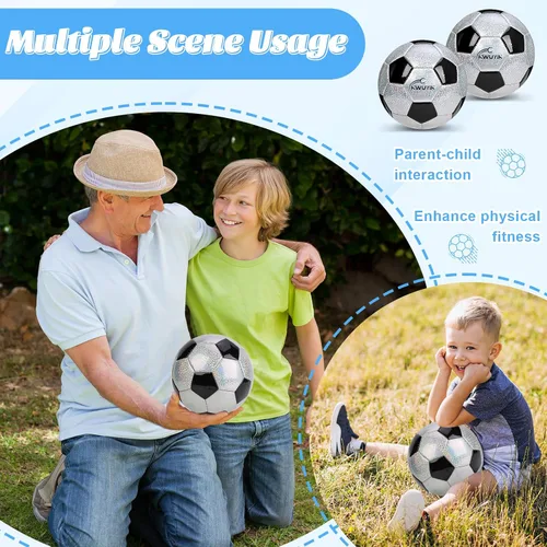 Vista 6 de Balón de fútbol de tamaño 3, 4, 5, con purpurina, rosa, morado, negro y plateado con inflador, pelota de fútbol para niños pequeños de 3 a 6 años, 6