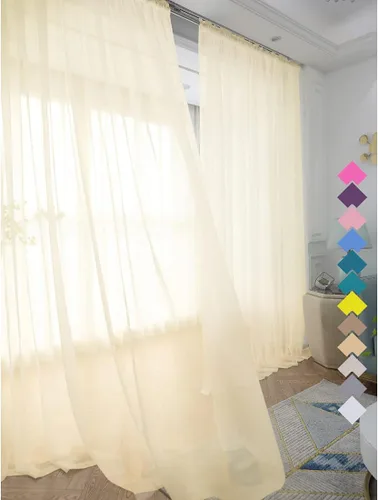 Vista 8 de L&TEC Cortinas traslúcidas para la ventana de color beige, 2 paneles de 48x45 pulgadas, con bolsillo básico para la barra de la cortina