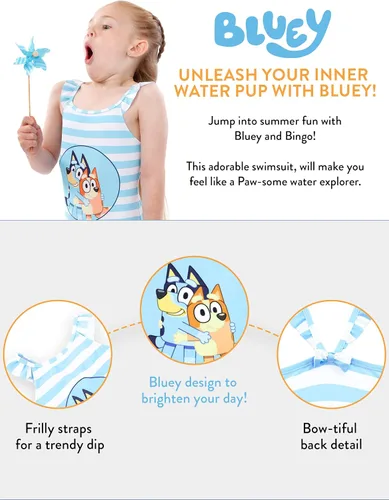 Vista 6 de Bluey Traje de baño para niñas Bañador de Bingo Azul Bañadores para niños Producto Oficial