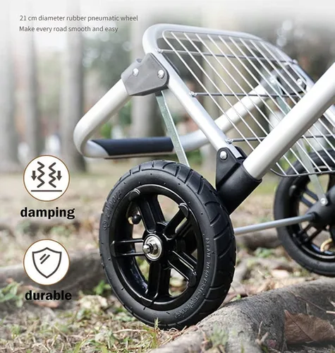 Vista 4 de Carrito de compras plegable con ruedas giratorias para escalera, carrito de compras plegable para comestibles, carrito de equipaje plegable