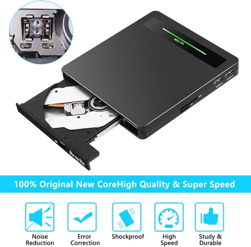 Vista 4 de Unidad Blu Ray externa: USB 3.0 Tipo-C Blueray/DVD Drive para PC Laptop Mac Windows Portátil Bluuray Burner Player con SD TF 2 puertos USB