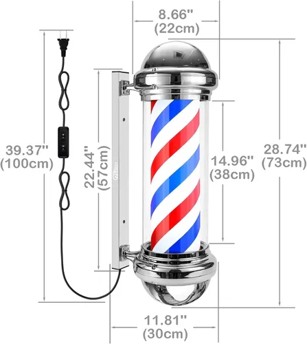 Vista 2 de Luz de poste de barbero de plata de 29 '' Plateado
