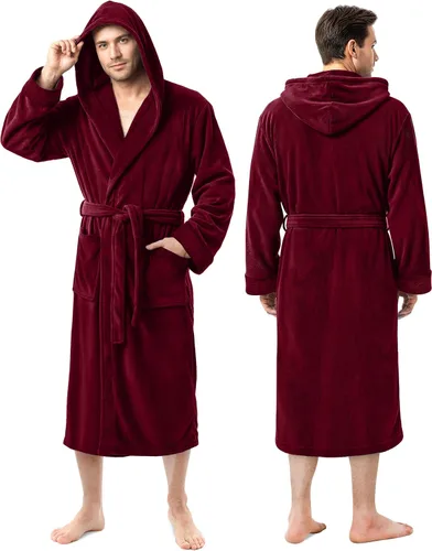 Vista 8 de NY Threads - Bata de baño con capucha para hombre de lujo, bata de baño de felpa de lujo con capucha, bata de spa para hombre Negro