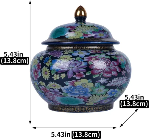 Vista 2 de Tarro clásico de jengibre esmaltado, hecho a mano, diseños inspirados en la dinastía Yuan y Ming, motivos florales de colores vibrantes en jarrón
