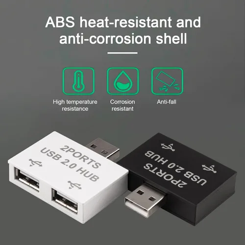 Vista 7 de Hub USB 2.0, adaptador divisor USB de 1 a 2 salidas, paquete de 2, expansor USB de 2 puertos, carga rápida y transferencia de datos de 480 Mbps