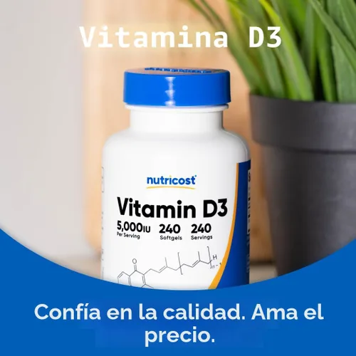 Vista 5 de Nutricost Vitamina D3 5,000 UI, 240 cápsulas blandas - Vitamina D sin OMG y sin gluten