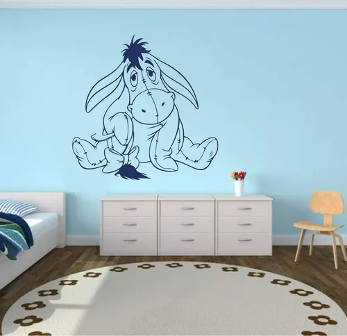 Vista 5 de Custom Vinyl Decor Eeyore Wall Decal For the Playroom, Classroom, Library, Bedroom, or Nursery Small and Large Sizes Black, White, Yellow