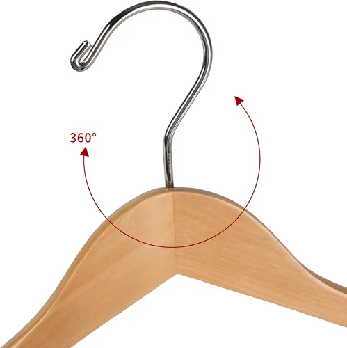 Vista 3 de Perchas de madera de lujo con hombros anchos, paquete de 2 unidades, con barra de bloqueo, acabado natural liso de madera para armario, soporta