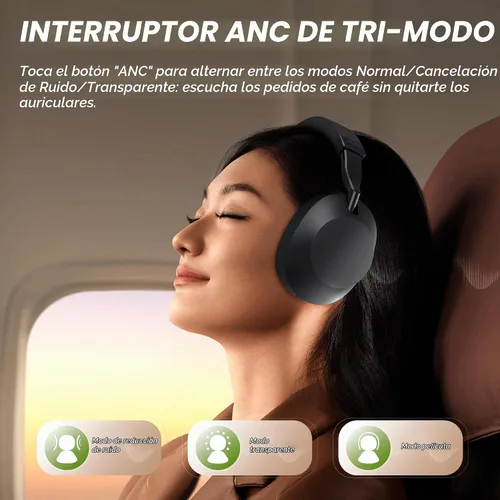 Vista 6 de SOMIC Air One ANC - Auriculares inalámbricos Bluetooth, audio espacial personalizado, cancelación activa de ruido híbrida, auriculares Bluetooth