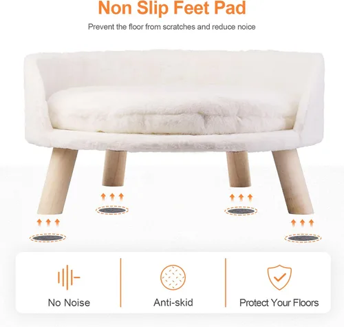 Vista 7 de BingoPaw Cama elevada para mascotas, taburete nórdico para gatos con almohadilla acogedora impermeable, silla para perros con patas de madera