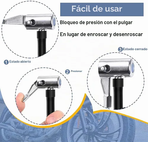 Vista 3 de Adaptador de válvula de neumático de extensión flexible, adaptador de inflador de manguera de aire, rosca estándar de válvula de neumático