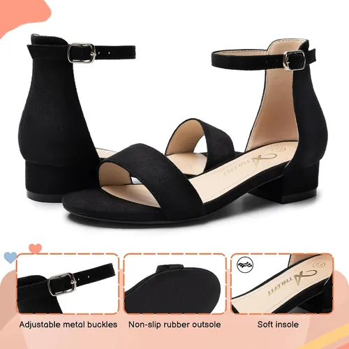 Vista 5 de Athlefit Sandalias para niñas, puntera abierta, correa en el tobillo, tacones bajos, zapatos de vestir para niñas pequeñas y grandes