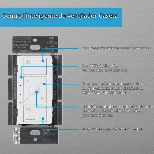 Vista 9 de Lutron Caseta Interruptor inteligente de control de velocidad de ventilador (se requiere Smart Hub Lutron), unipolar, PD-FSQN-BL, negro