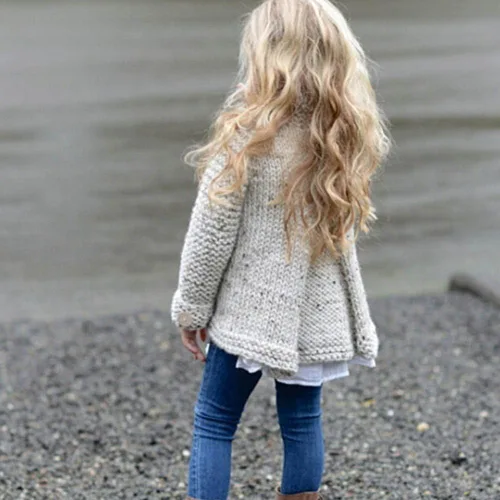 Vista 4 de Abrigo de otoño e invierno para niños pequeños de 2 a 8 años ropa para niñas suéter de punto con botones