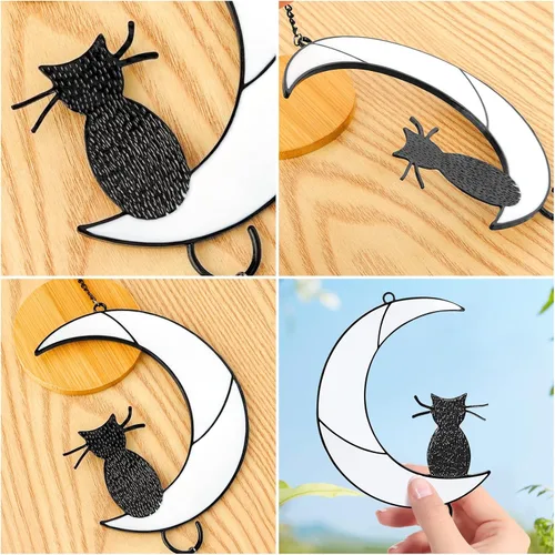 Vista 2 de Godboy Gato negro en la luna, regalo de adorno colgante, regalos conmemorativos para gatos, regalo de condolencias por pérdida de mascotas