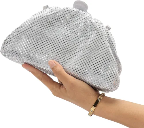 Vista 5 de nodeber Bolso de mano con marco de cristal con diamantes de imitación, bolso de embrague plisado para mujer