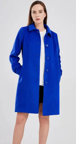 Vista 2 de Chouyatou - Elegante abrigo de lana con un solo botón para mujer, largo, para otoño e invierno