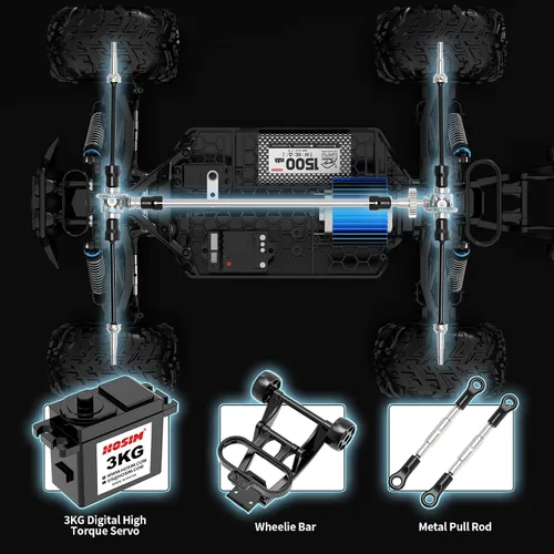 Vista 3 de Hosim Camión a control remoto a escala 1:10 de más de 48 KMH para adultos, 4 x 4 todo terreno, auto RC eléctrico impermeable para niños de 8 a 12