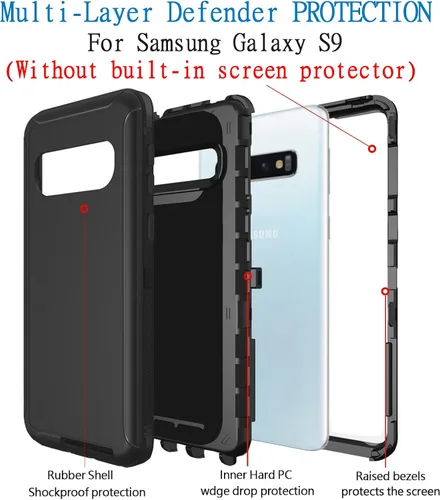 Vista 3 de Funda para Samsung Galaxy S9, funda de teléfono [grado militar] 3 en 1 a prueba de golpes, resistente funda protectora resistente (negro